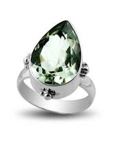 Sterling Silver beautiful ring with Green Amethyst Quartz handcrafted in Bali, Indonesia with pear-cut and polished finish